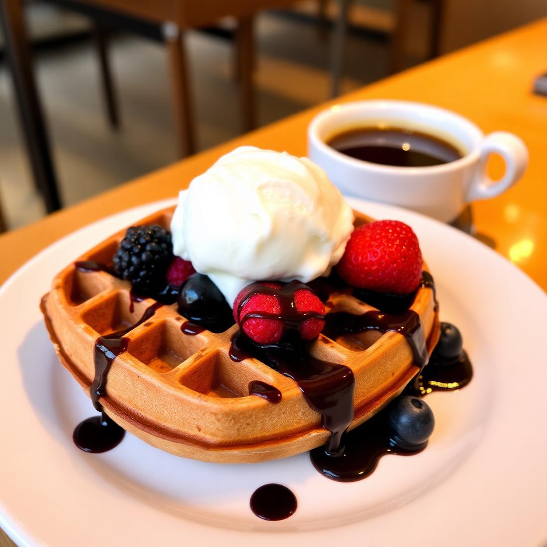 Belgian waffle with ice cream